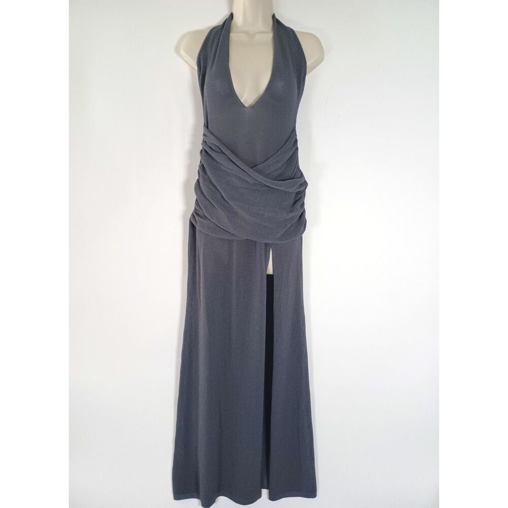 Outcast NWT Xanthe Maxi Gown Dress Small Medium Knit Slit Halter Resortwear Sexy